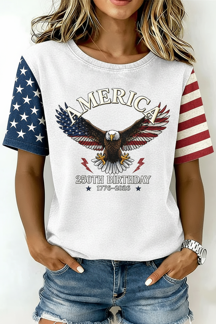 America 250th Birthday Eagle Swooping Short Sleeve T-Shirt