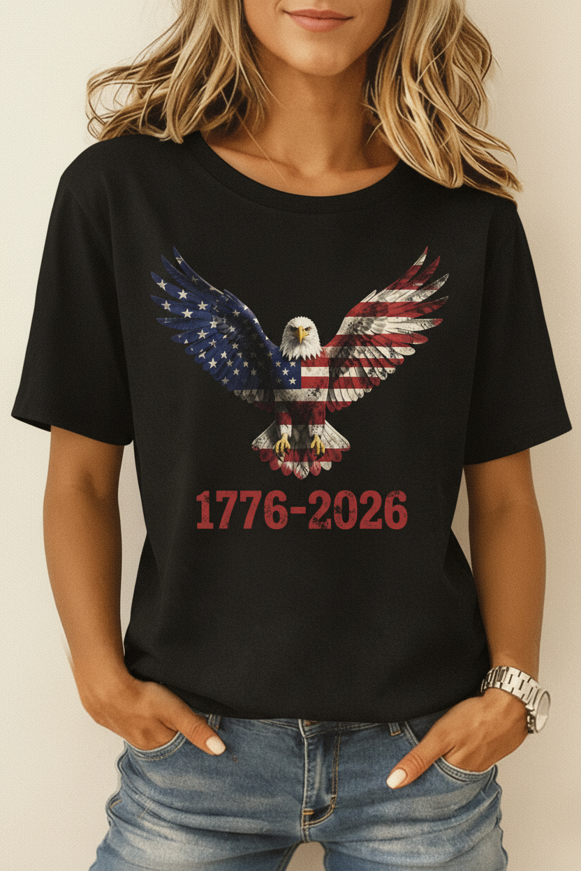 America Eagle Flag 1776-2026 Cotton T-Shirt