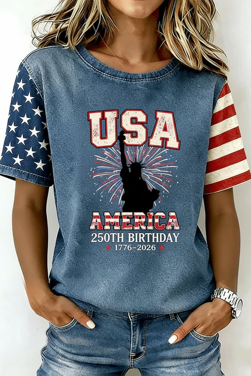 America 250th Birthday Statue of Liberty Short Sleeve T-Shirt