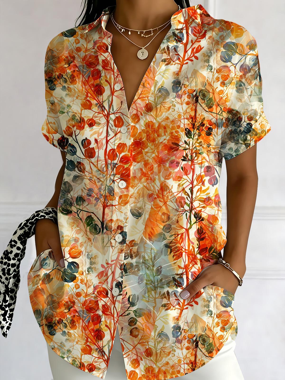 Floral Print Women's Short Sleeve Shirts