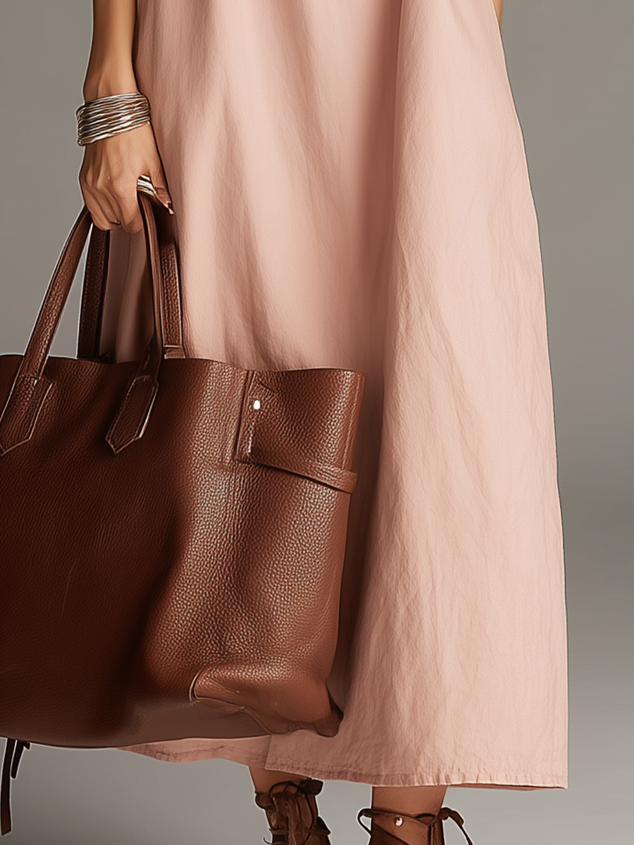Minimalist Blush Sleeveless Oversized Midi Dress