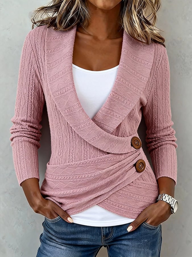 Women'S Casual Color-Blocked Faux Two-Piece Long-Sleeved Top