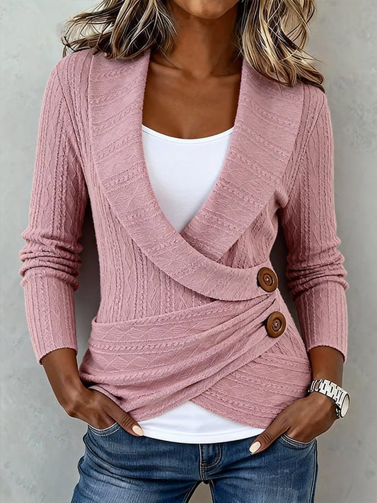 Women'S Casual Color-Blocked Faux Two-Piece Long-Sleeved Top