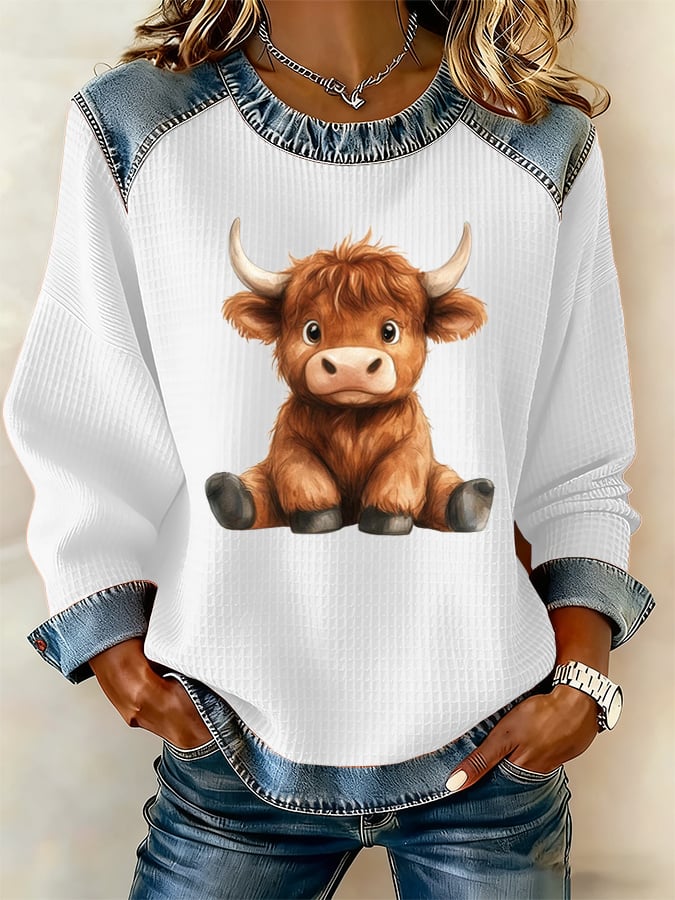 Women's Highland Cow Print Casual Top