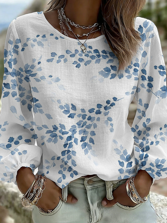 Women's Casual Floral Print Long-Sleeved Top
