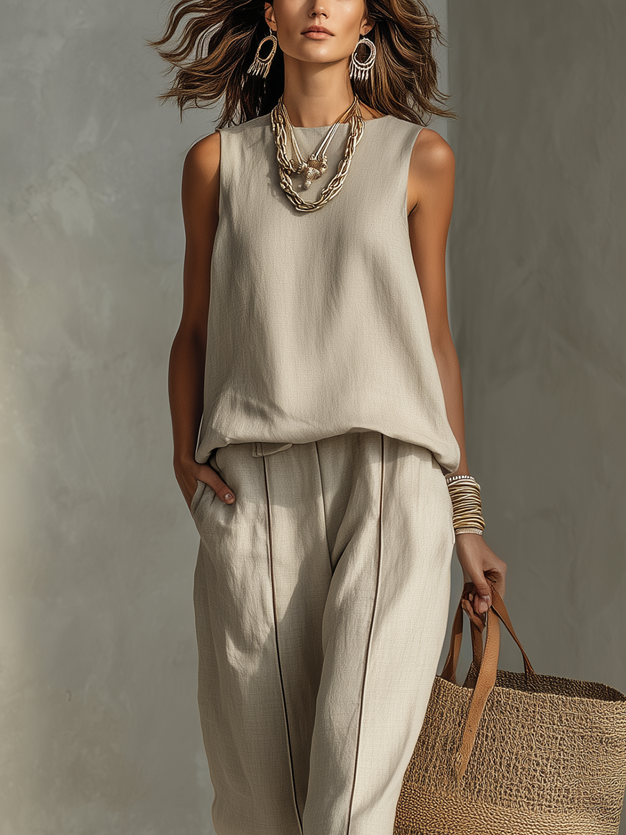 Light Gray Sleeveless Casual Two Piece Set