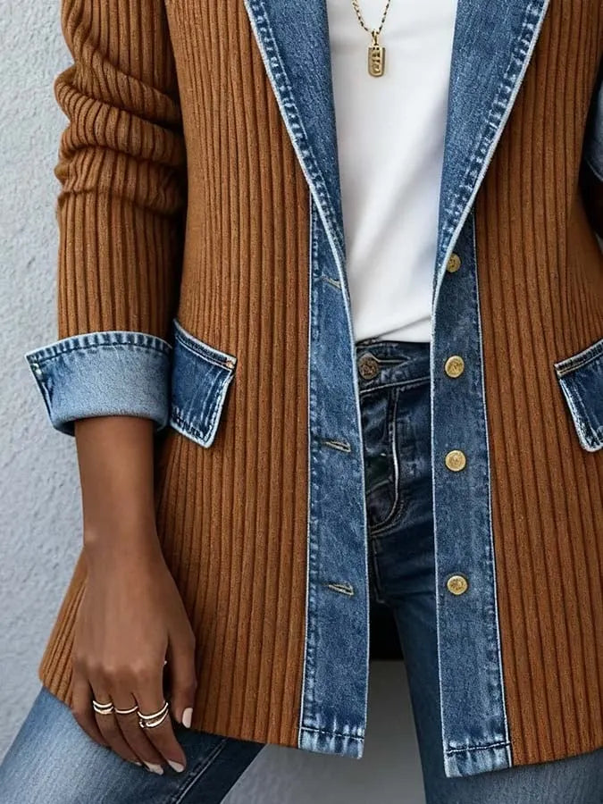 Women'S Casual Denim Contrast Color Stitching Coat