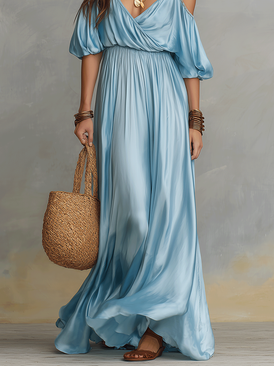 Elegant Off-Shoulder Draped Boho Maxi Dress