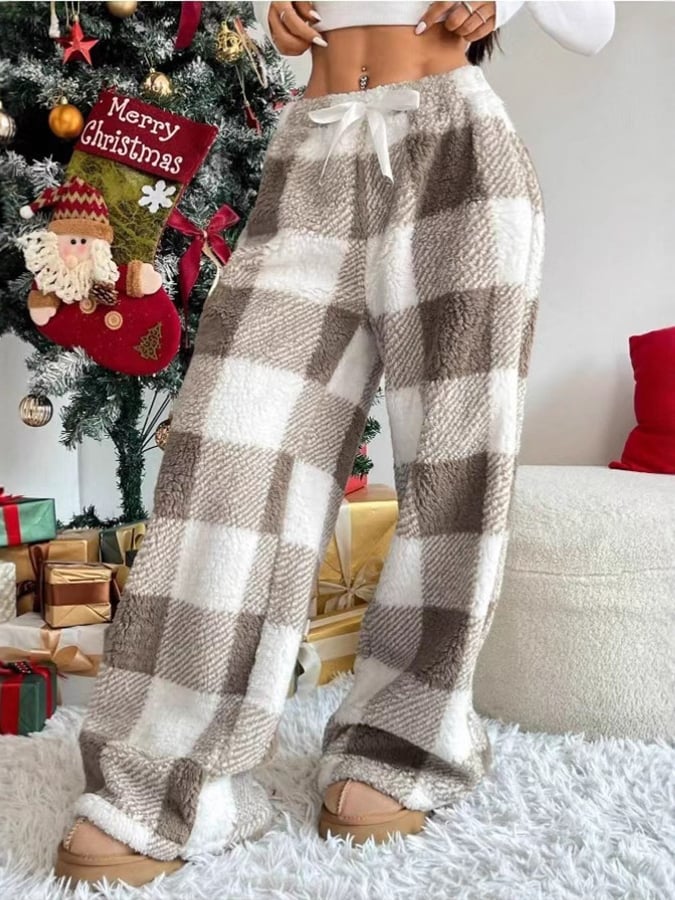 Women'S Christmas Contrast Plaid Straight-Leg Pants