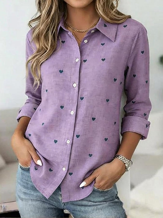 Women'S Casual Lapel Printed Long-Sleeved Shirt