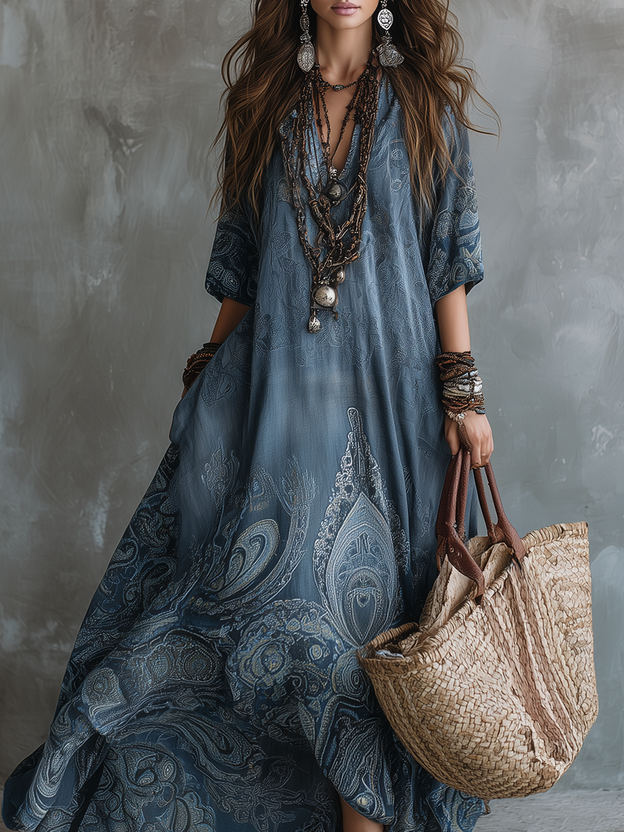 Bohemian Blue Paisley Maxi Dress