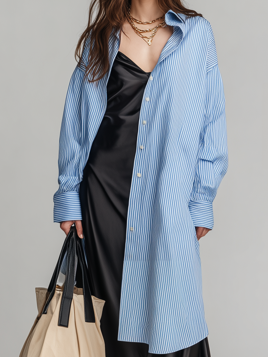 Effortless Striped Shirt Dress & Black Slip Dress Set
