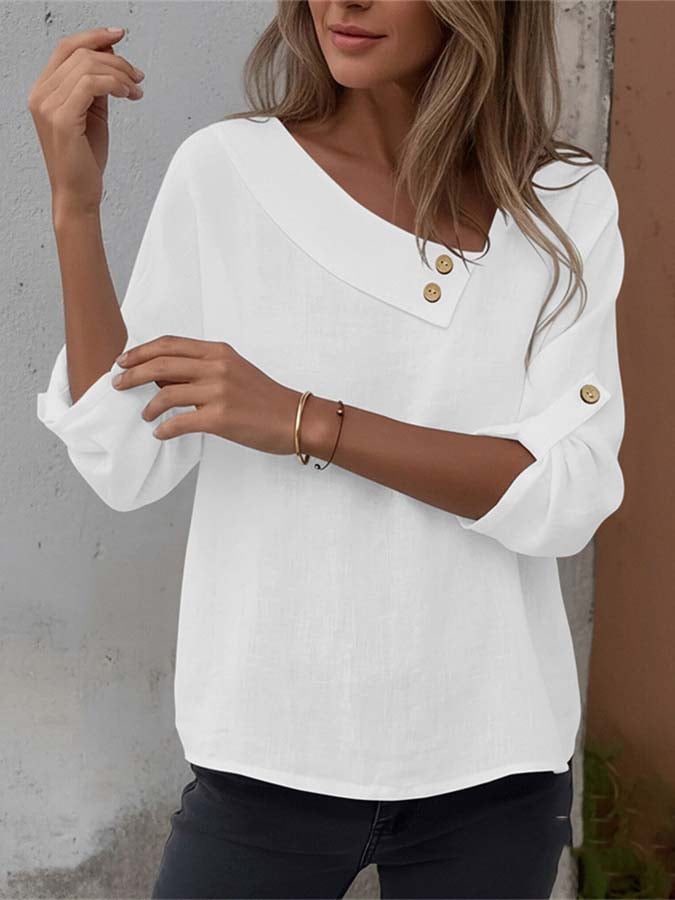 Women'S Casual Loose-Fitting Solid Color Cotton And Linen Shirt
