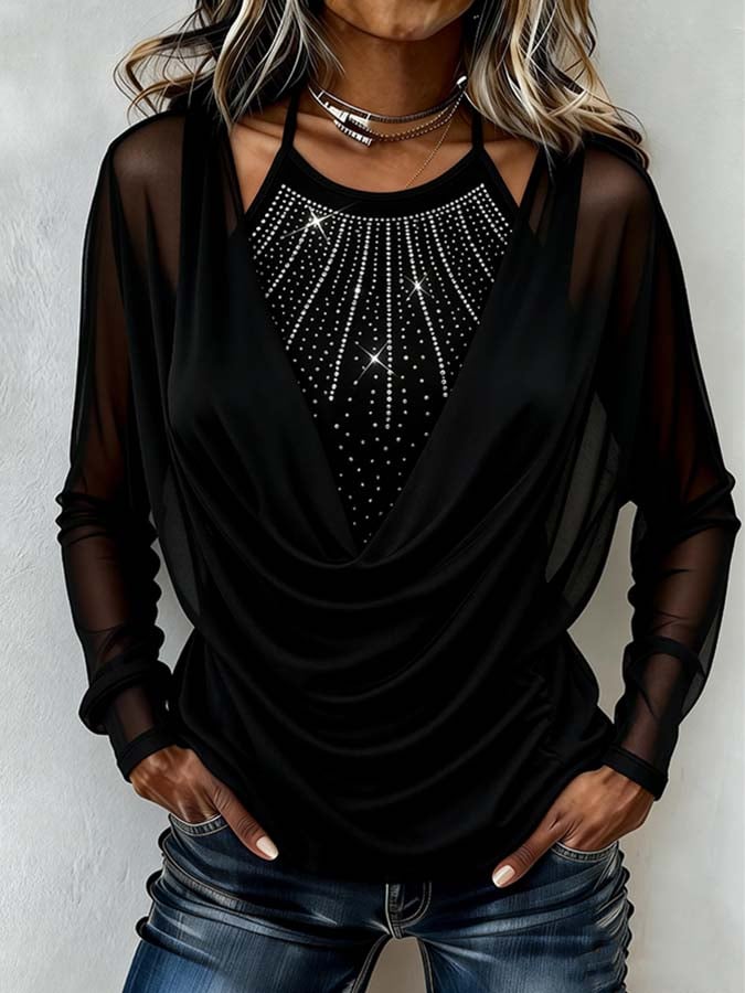 Women'S Casual Two-Piece Set With Rhinestone-Embellished Top