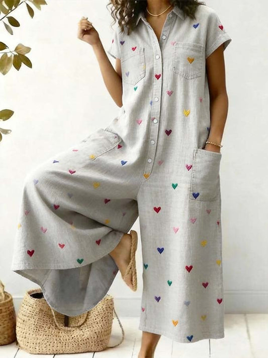 Women'S Casual Jumpsuit With Heart Print