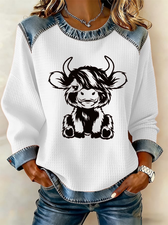 Women's Highland Cow Print Casual Top