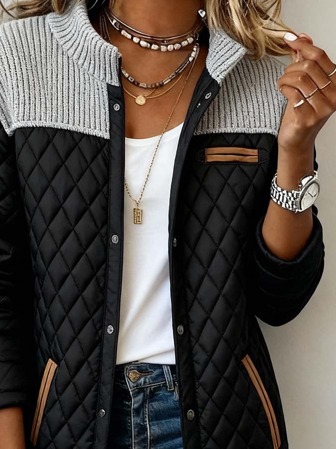 Women'S Casual Color-Blocked Cotton-Padded Jacket