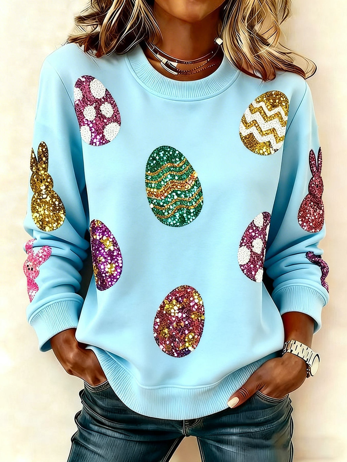 Women's Easter Bunny Print Sweatshirt