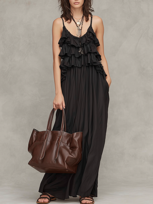 Romantic Ruffled Strap Maxi Dress