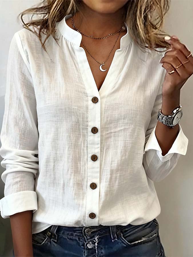 Women'S Casual Solid Color Long-Sleeved Shirt