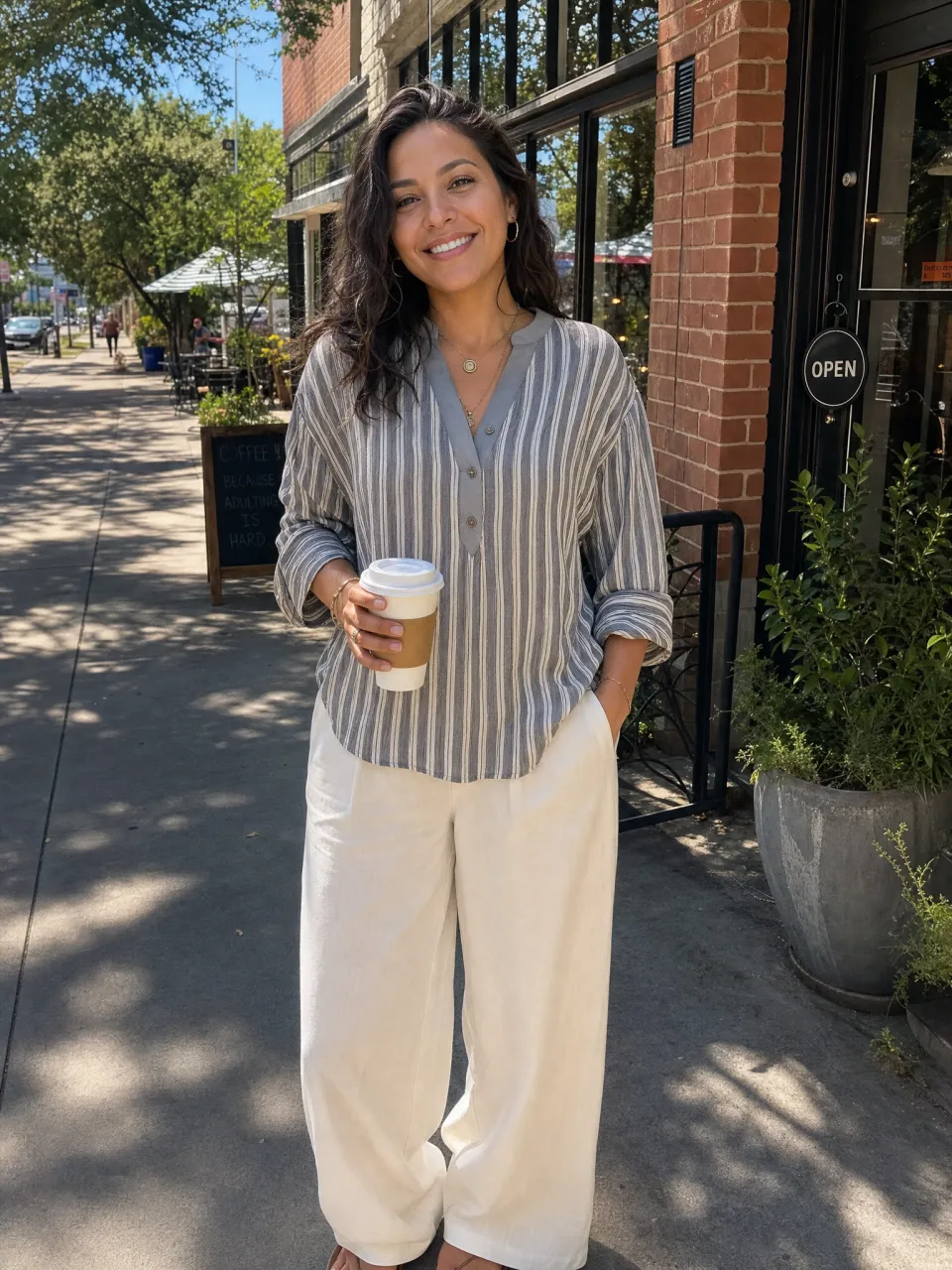 Modern Charcoal Striped Button-Up Relaxed Shirt