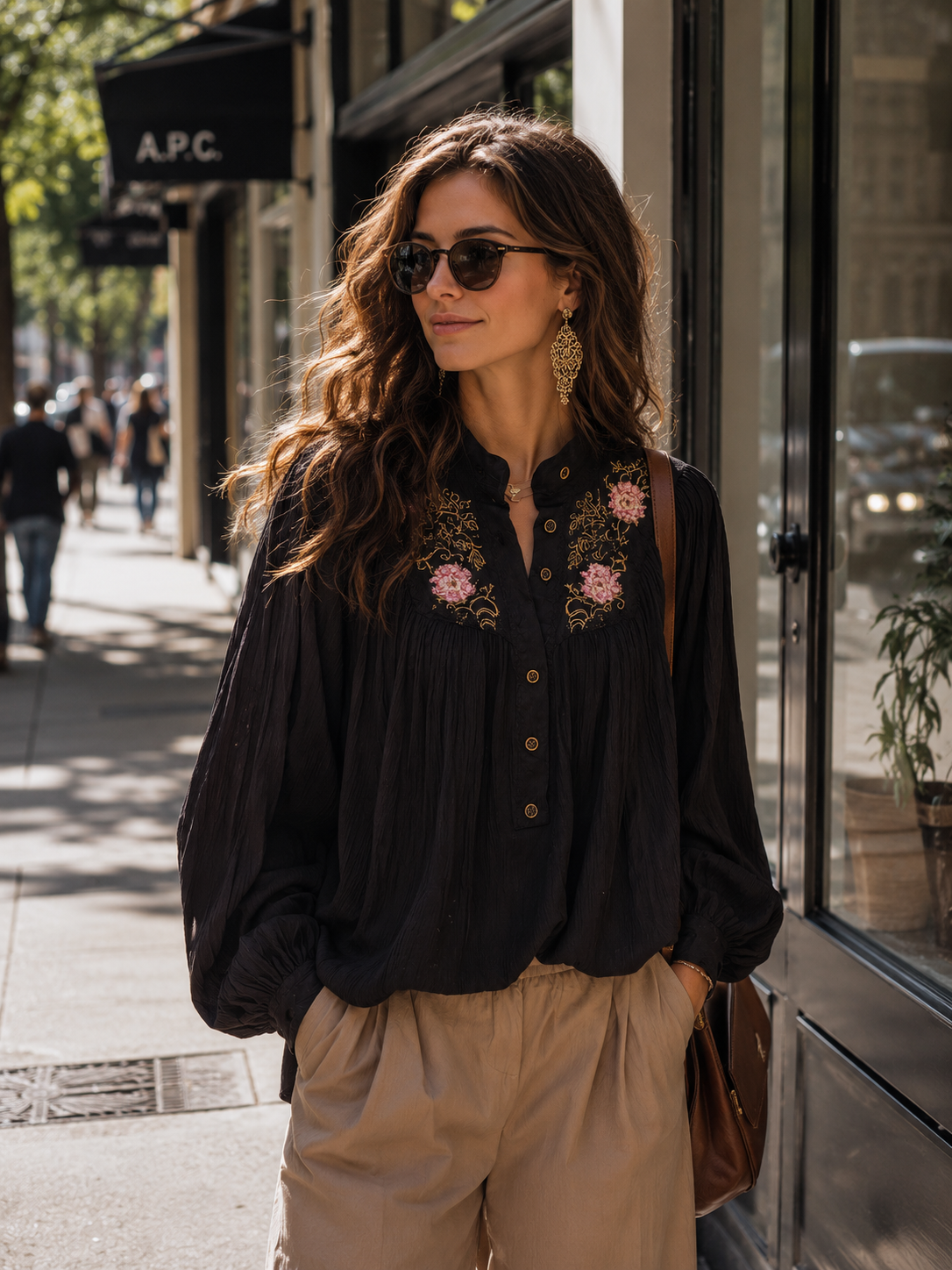 Elegant Black Floral Embroidered Blouse