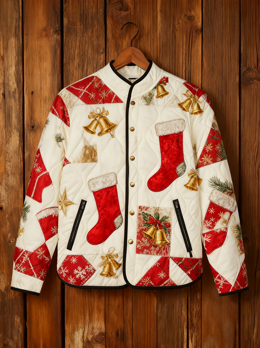 Women's Christmas Patchwork Printed Quilted Shell Jacket
