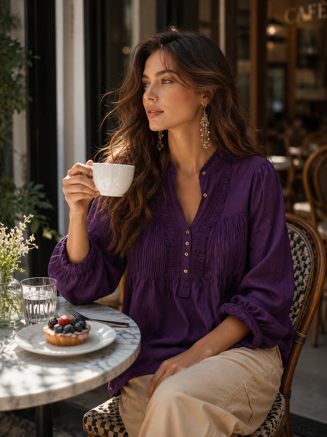 Elegant Plum Pintuck Blouse