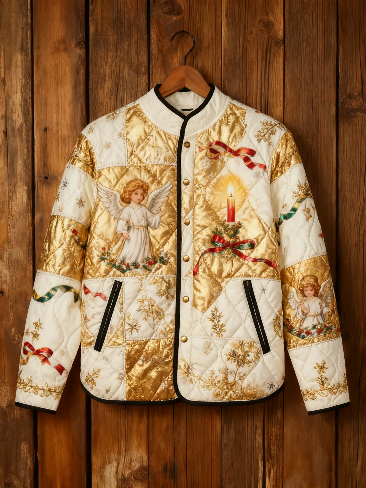 Women's Christmas Patchwork Printed Quilted Shell Jacket