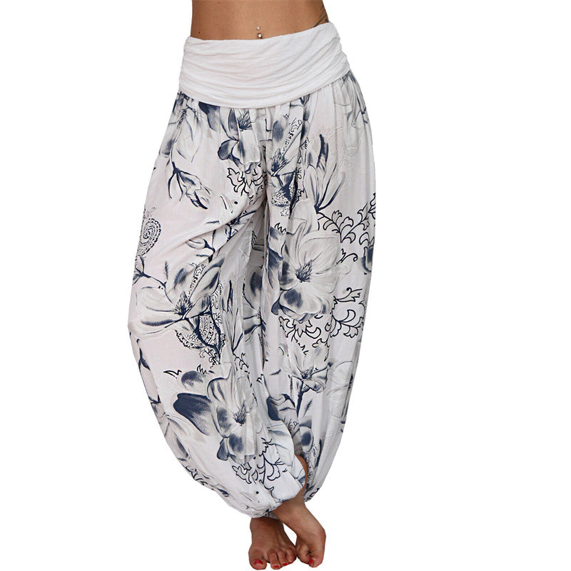 Flower Leaves Pattern Loose Harem Trousers Women's Yoga Pants