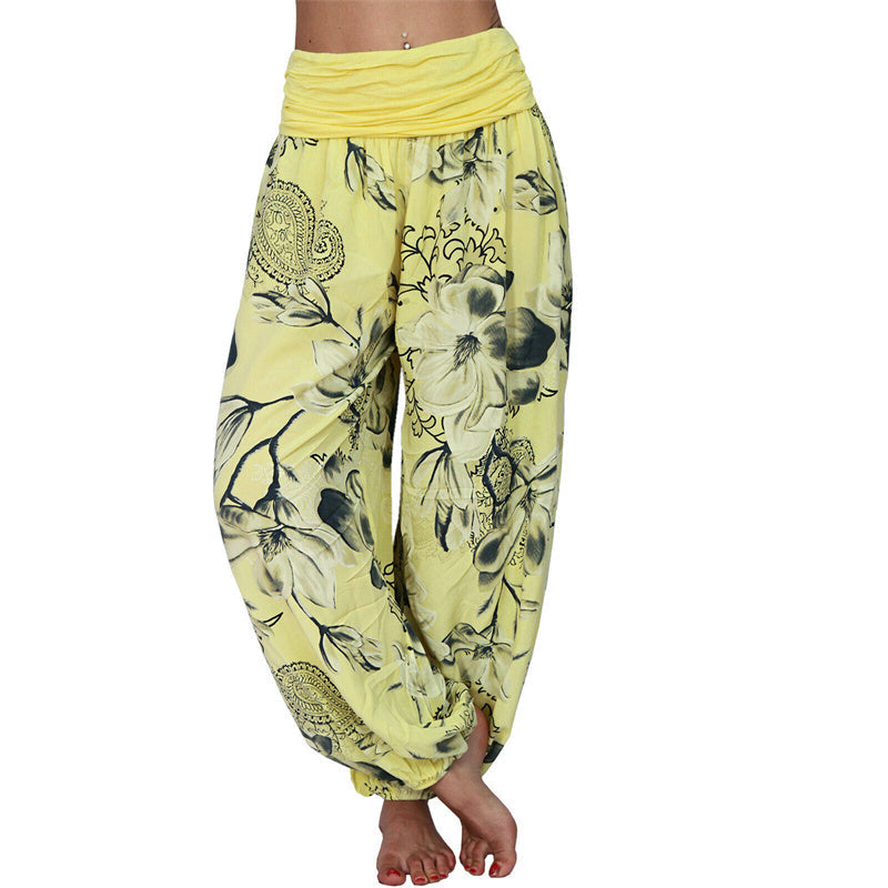 Flower Leaves Pattern Loose Harem Trousers Women's Yoga Pants
