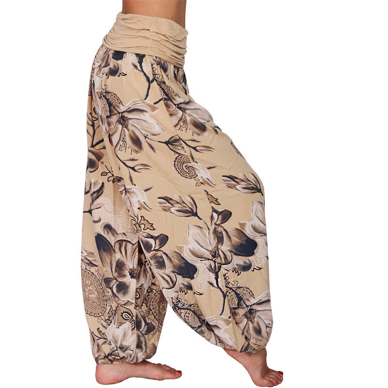 Flower Leaves Pattern Loose Harem Trousers Women's Yoga Pants