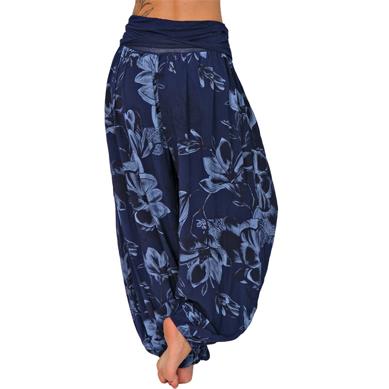 Flower Leaves Pattern Loose Harem Trousers Women's Yoga Pants