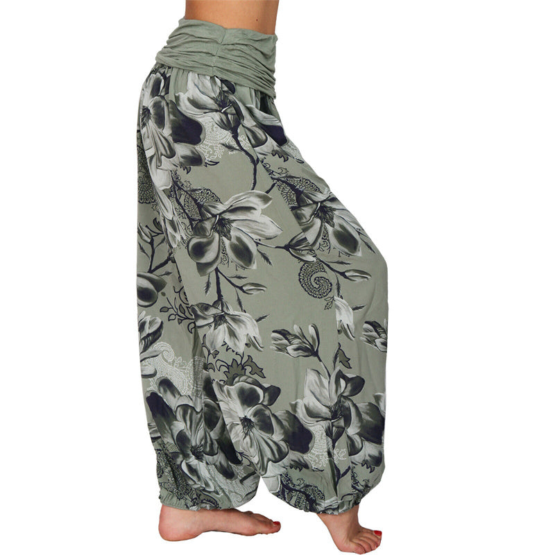 Flower Leaves Pattern Loose Harem Trousers Women's Yoga Pants