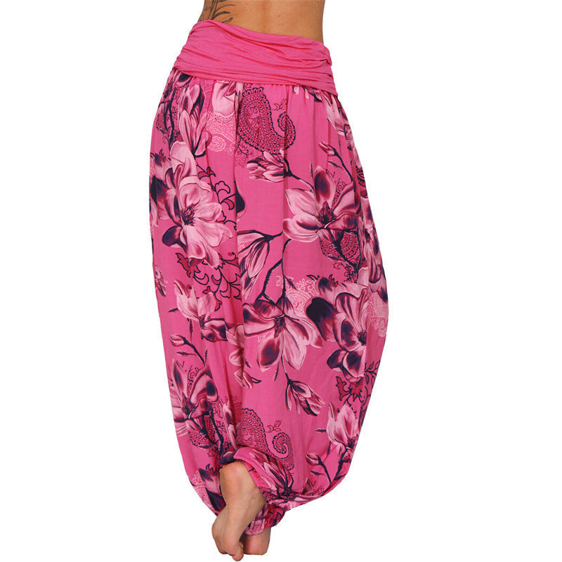 Flower Leaves Pattern Loose Harem Trousers Women's Yoga Pants