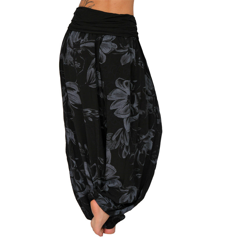 Flower Leaves Pattern Loose Harem Trousers Women's Yoga Pants
