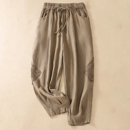 Summer Women's Cotton Drawstring Harem Pants With Pockets