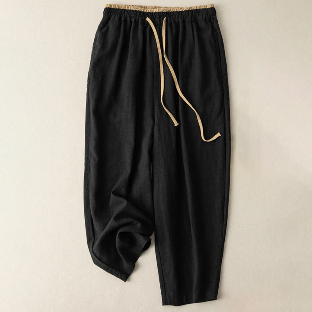 Casual Solid Color Cotton Linen Drawstring Women's Pants With Pockets