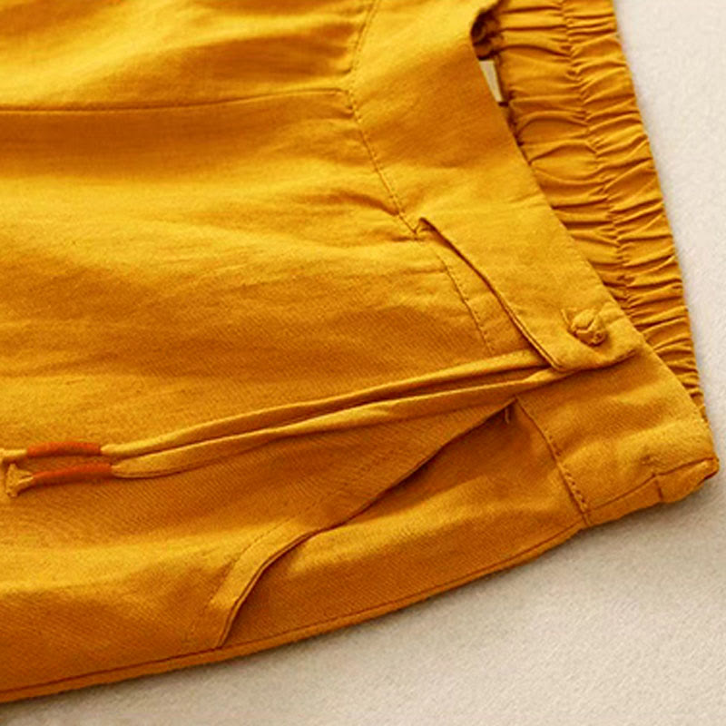 Casual Solid Color One Button Women's Capri Wide Leg Pants With Pockets