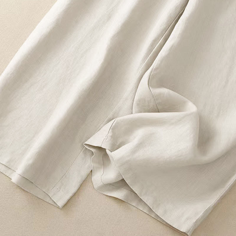 Casual Solid Color One Button Women's Capri Wide Leg Pants With Pockets