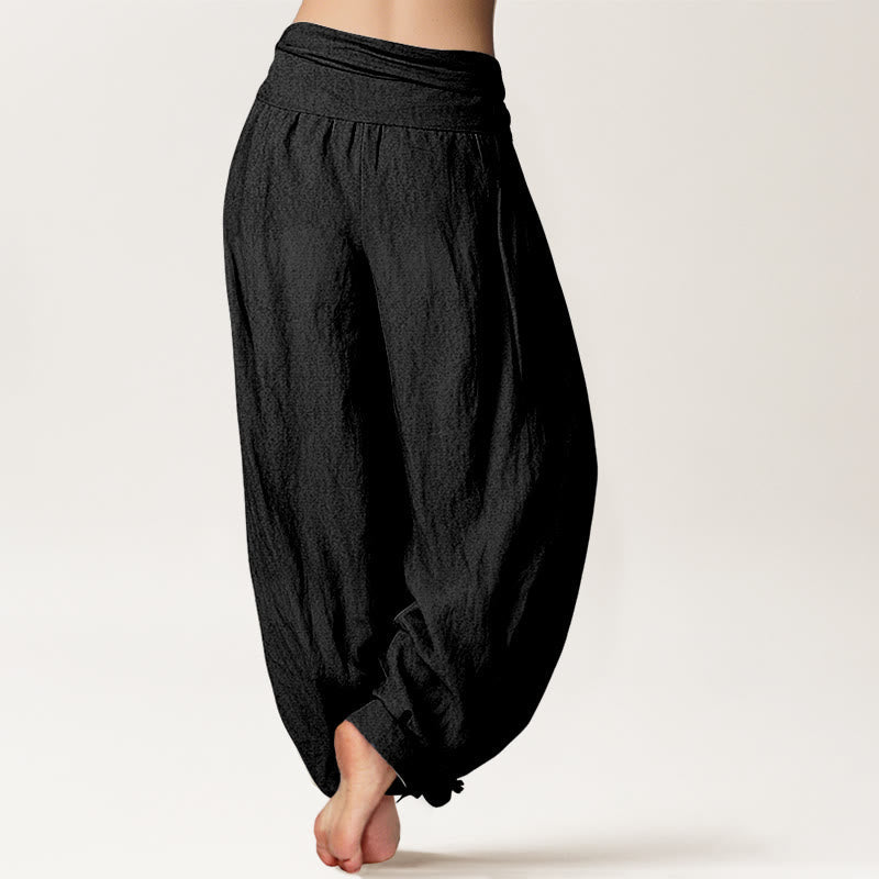 Blooming Lotus Om Symbol Pattern Women's Elastic Waist Harem Cotton Pants