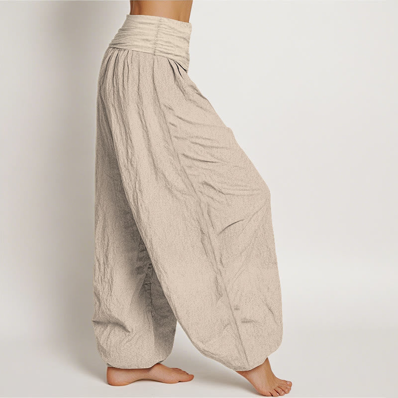 Blooming Lotus Om Symbol Pattern Women's Elastic Waist Harem Cotton Pants