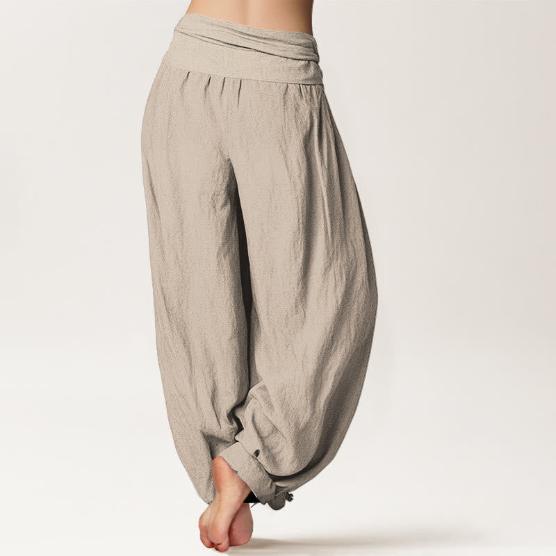 Lotus Unalome Symbol Pattern Women's Elastic Waist Harem Pure Cotton Pants