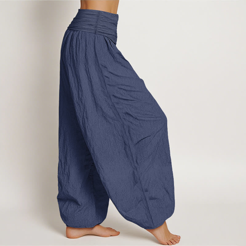 Lotus Unalome Symbol Pattern Women's Elastic Waist Harem Pure Cotton Pants