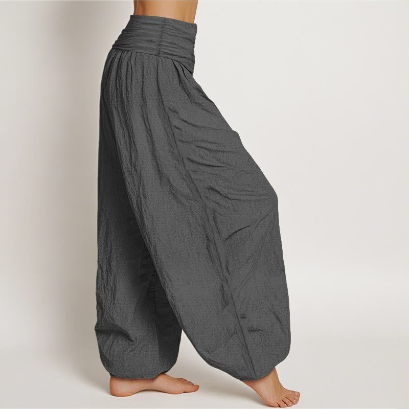 Lotus Unalome Symbol Pattern Women's Elastic Waist Harem Pure Cotton Pants