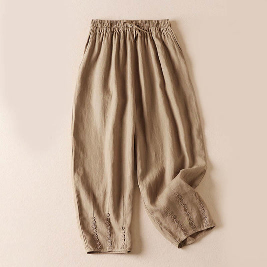 Summer Small Flower Embroidery  Harem Pants With Pockets