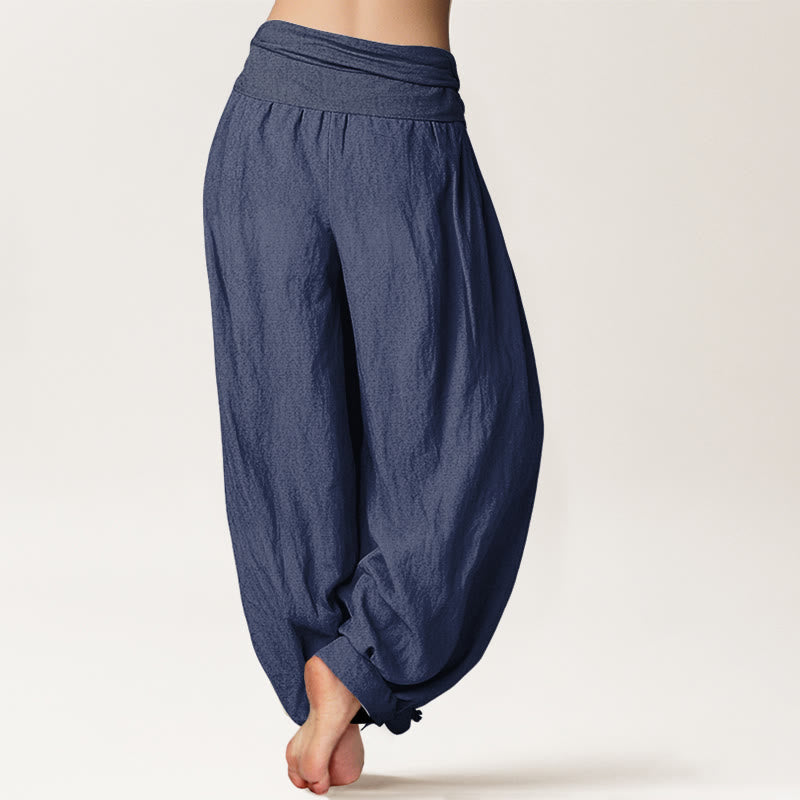 Blooming Lotus Om Symbol Pattern Women's Elastic Waist Harem Pure Cotton Pants