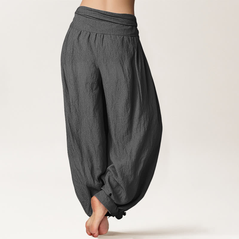 Blooming Lotus Om Symbol Pattern Women's Elastic Waist Harem Pure Cotton Pants