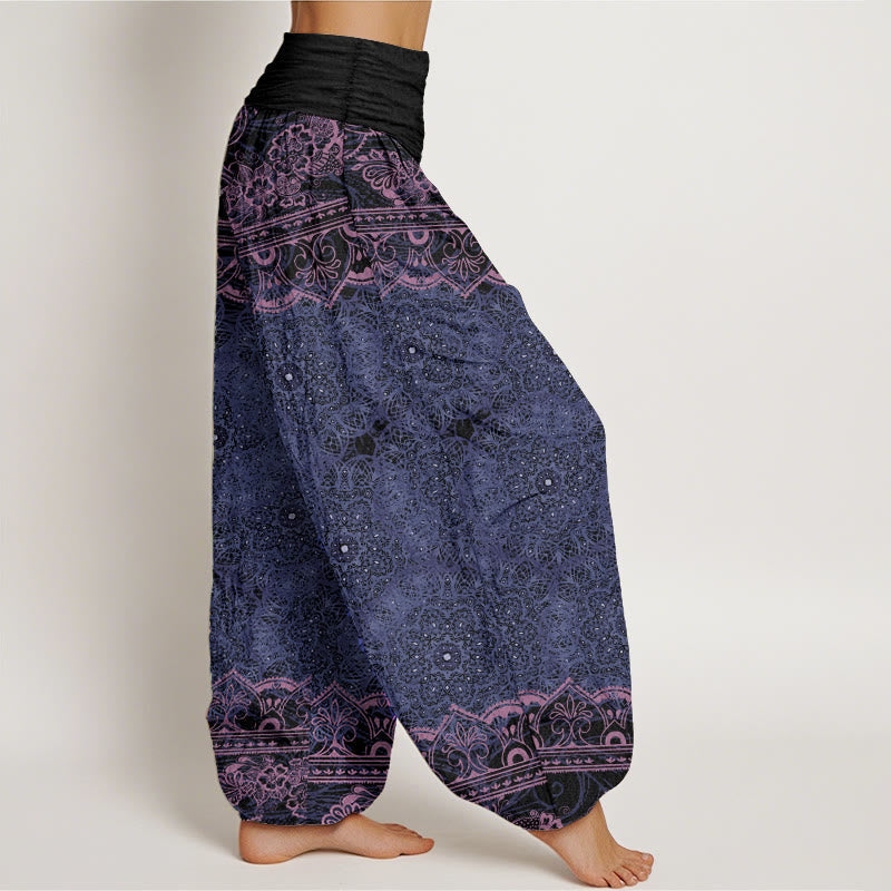 Cotton Elegant Mandala Flowers Design Women's Elastic Waist Harem Pants