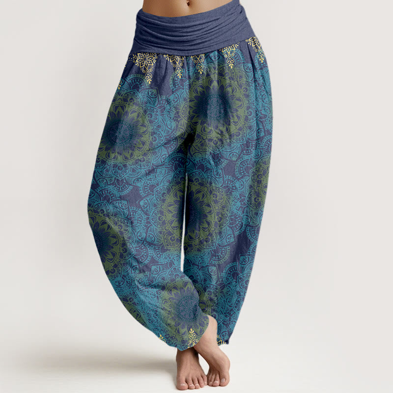 Cotton Triangular Mandala Patterns Women's Elastic Waist Harem Pants